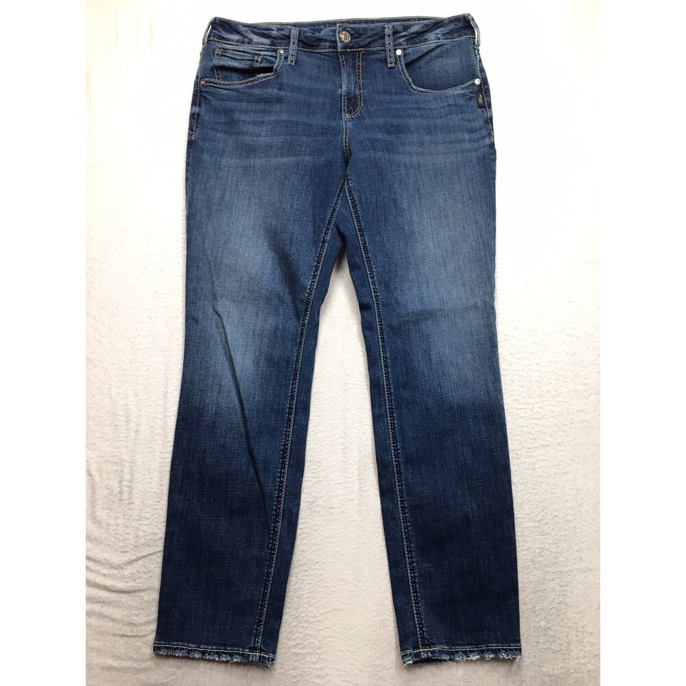 SILVER Boyfriend Jeans Women 32x29 Dark Wash Whiskered Stretch